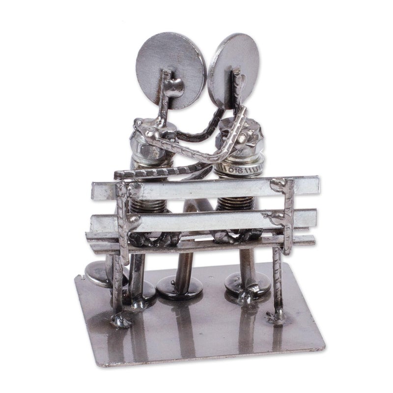 NOVICA Recycled Auto Parts Romantic Metal Sculpture, 4.7" Tall 'Park Bench Sweethearts' - Image 5